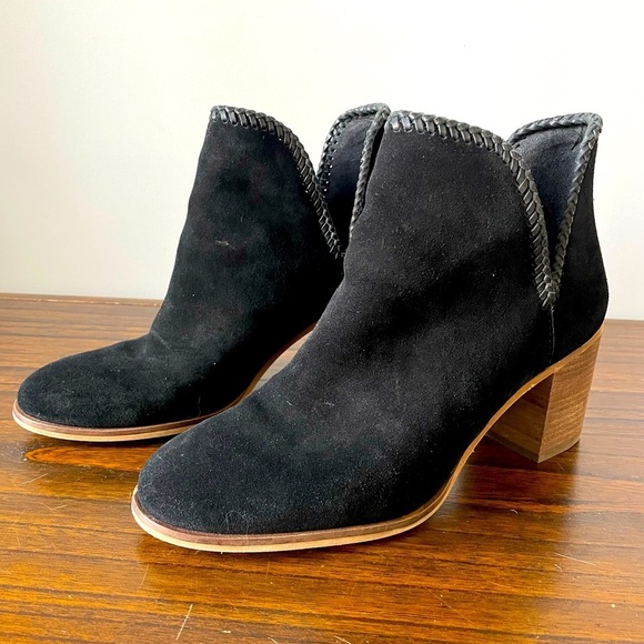 Frye & Co, women’s 10M, black suede slip on split opening block heel ankle boots - Picture 1 of 9